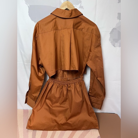 ZARA Poplin Shirt-Dress With Pockets Brown NWOT - Picture 4 of 12